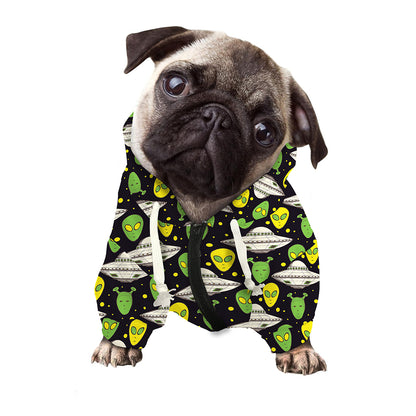 Green Alien UFO Space Print Dog Zip Up Hoodie