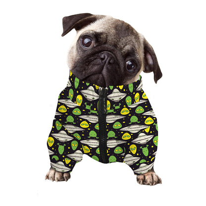 Green Alien UFO Space Print Dog Zip Up Jacket