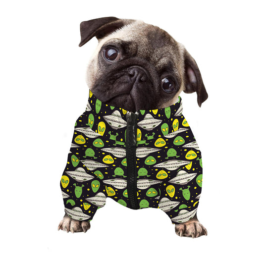 Green Alien UFO Space Print Dog Zip Up Jacket