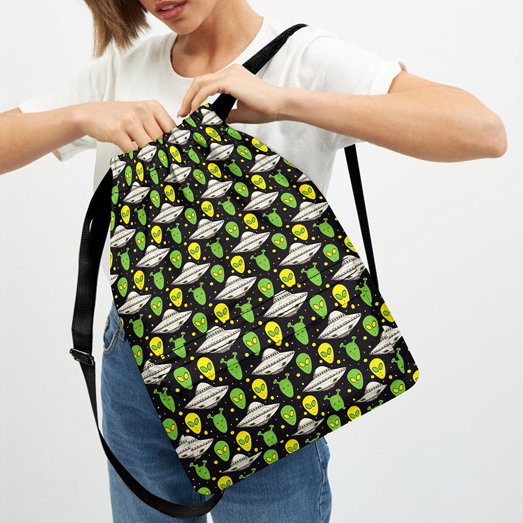Green Alien UFO Space Print Drawstring Backpack