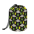 Green Alien UFO Space Print Drawstring Makeup Bag