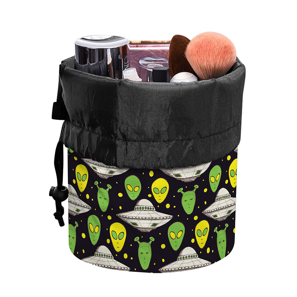 Green Alien UFO Space Print Drawstring Makeup Bag