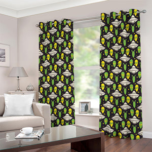 Green Alien UFO Space Print Extra Wide Grommet Curtains