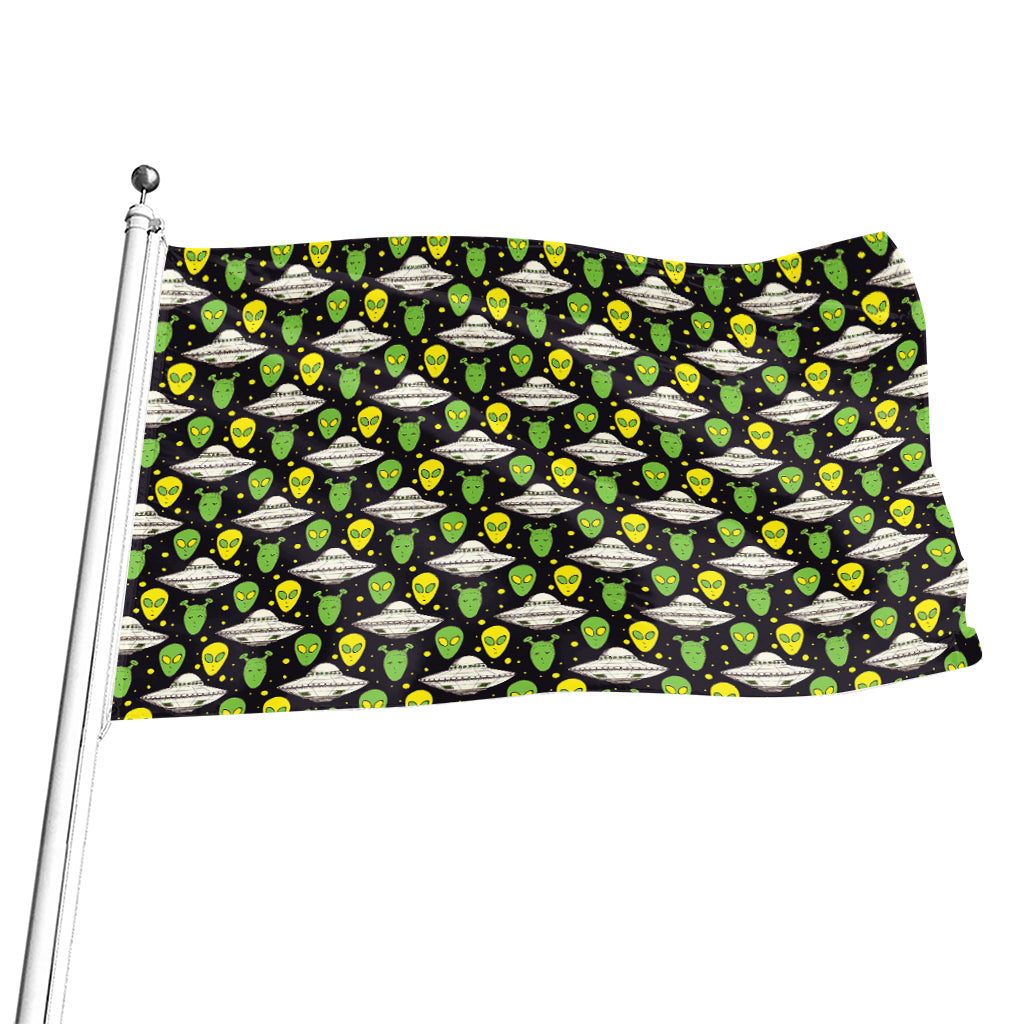 Green Alien UFO Space Print Flag