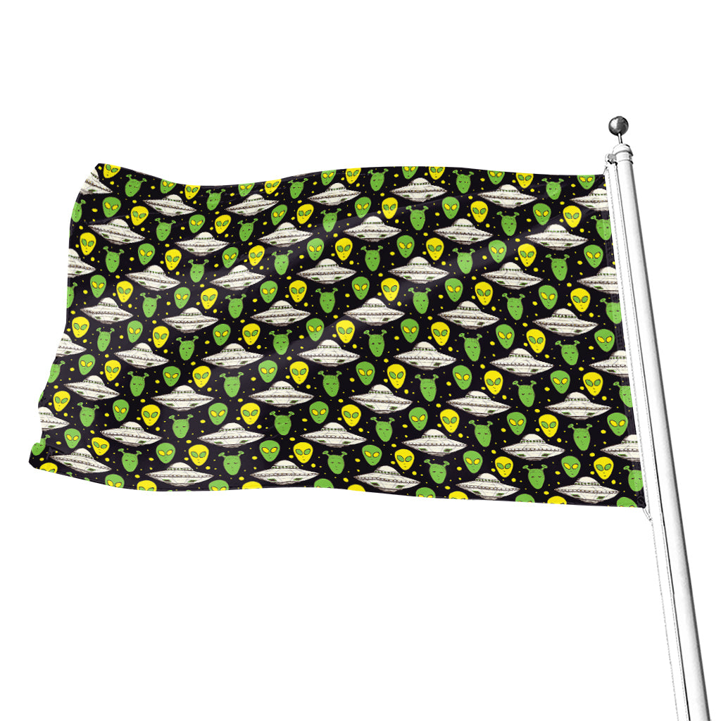 Green Alien UFO Space Print Flag