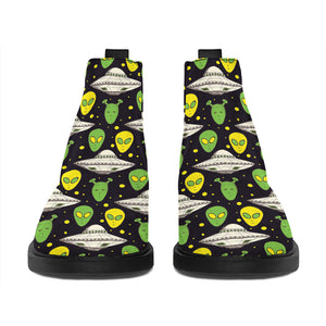 Green Alien UFO Space Print Flat Ankle Boots