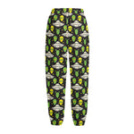 Green Alien UFO Space Print Fleece Lined Knit Pants
