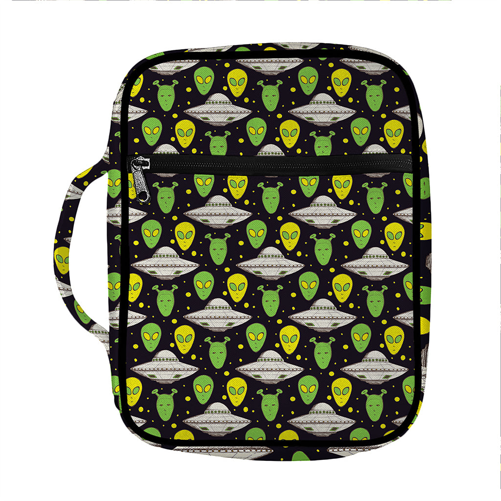 Green Alien UFO Space Print Front Pocket Bible Bag