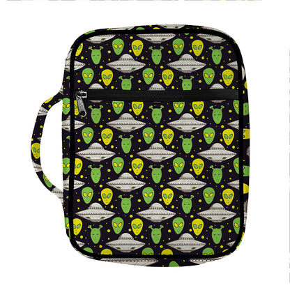 Green Alien UFO Space Print Front Pocket Bible Bag
