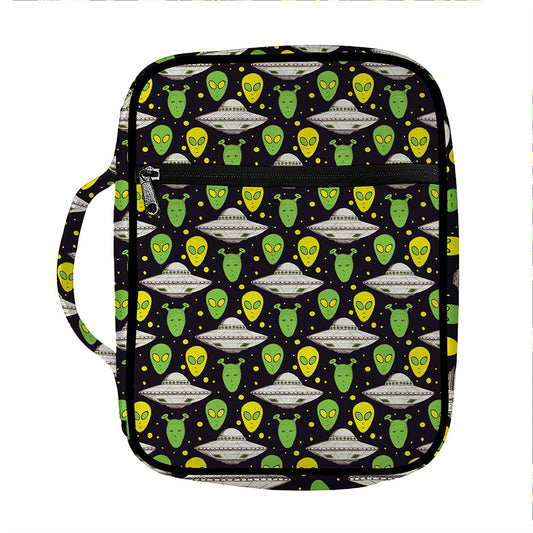 Green Alien UFO Space Print Front Pocket Bible Bag