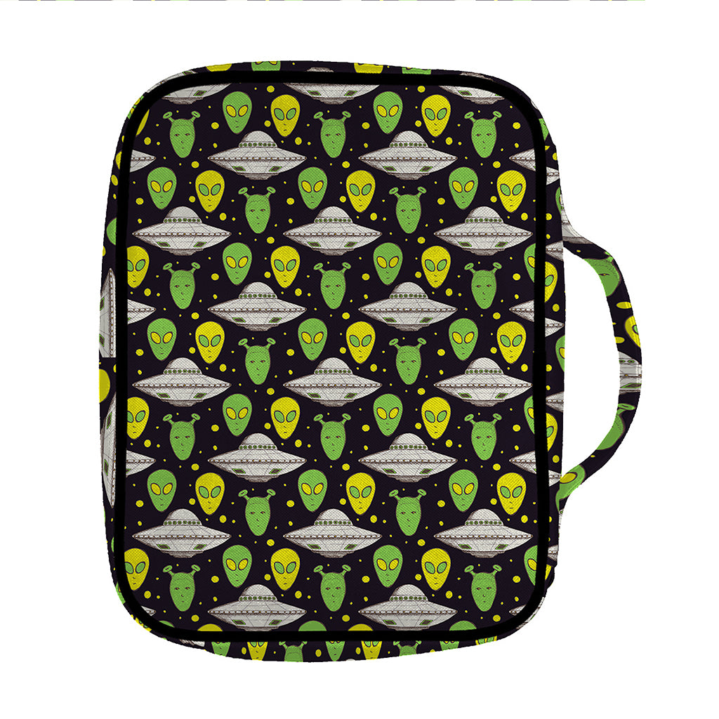 Green Alien UFO Space Print Front Pocket Bible Bag