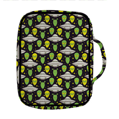 Green Alien UFO Space Print Front Pocket Bible Bag