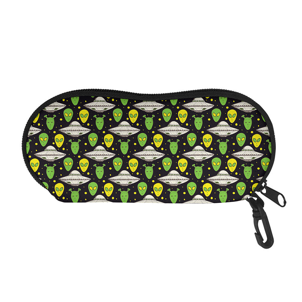 Green Alien UFO Space Print Glasses Case