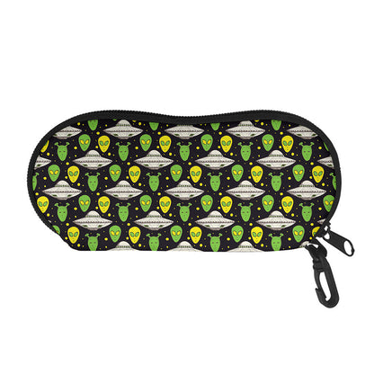 Green Alien UFO Space Print Glasses Case