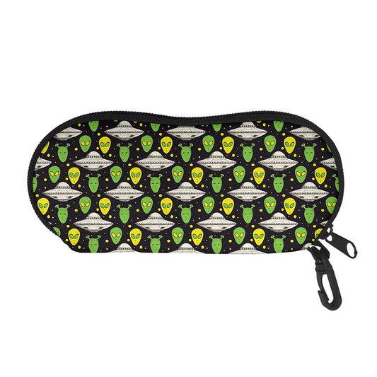 Green Alien UFO Space Print Glasses Case