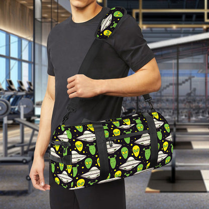 Green Alien UFO Space Print Gym Bag
