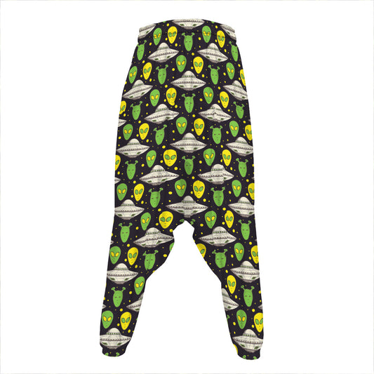 Green Alien UFO Space Print Hammer Pants