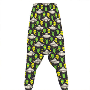 Green Alien UFO Space Print Hammer Pants