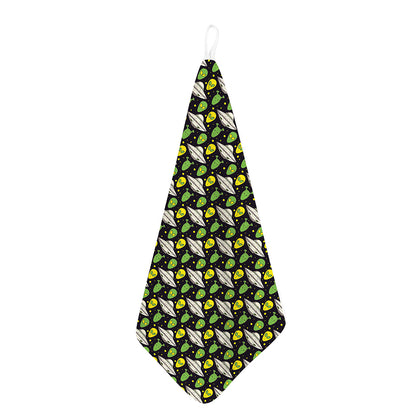 Green Alien UFO Space Print Hand Towel