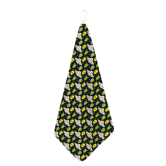 Green Alien UFO Space Print Hand Towel