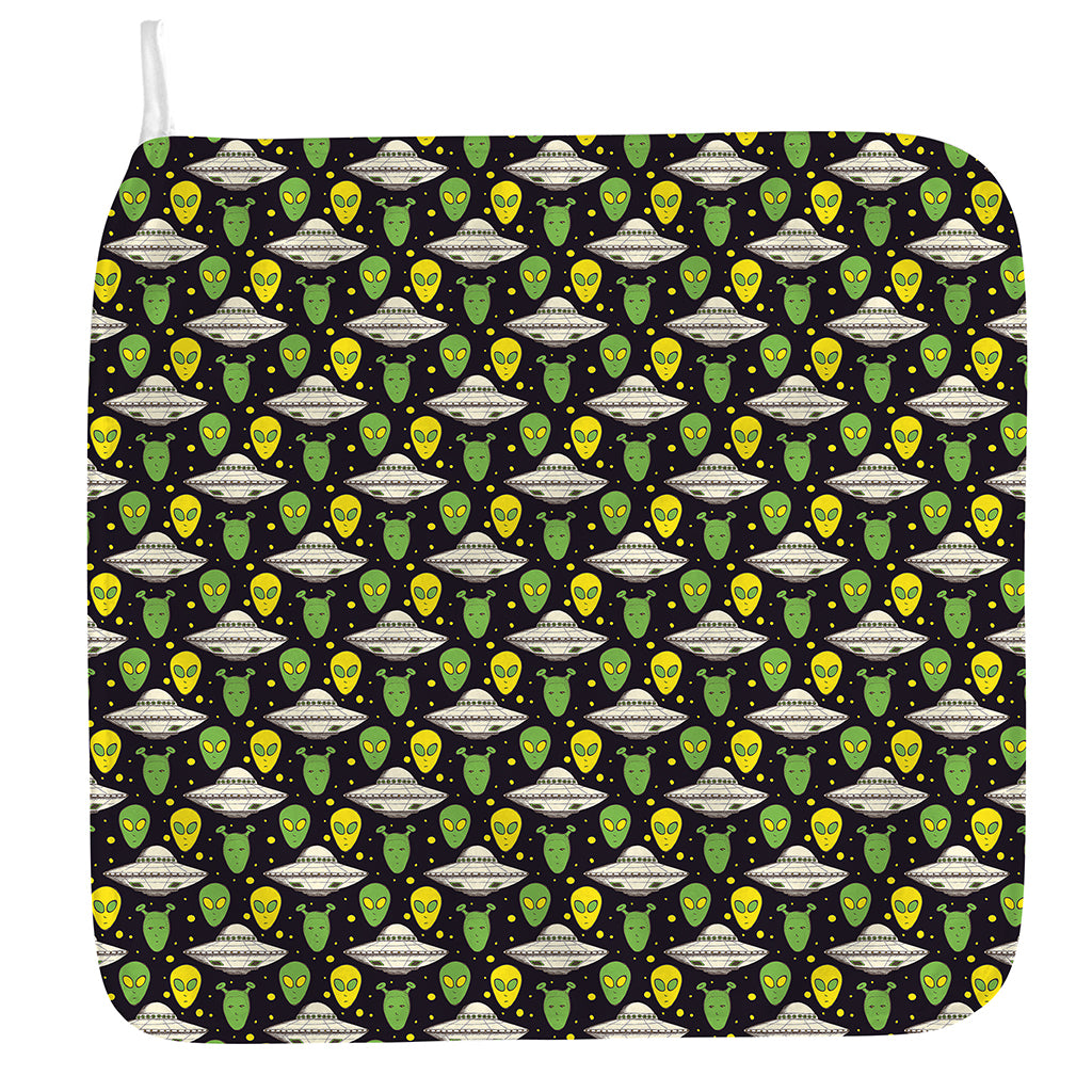 Green Alien UFO Space Print Hand Towel