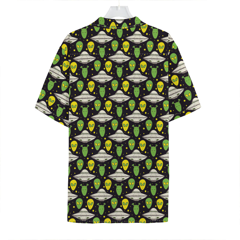 Green Alien UFO Space Print Hawaiian Shirt