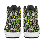 Green Alien UFO Space Print High Top Leather Sneakers