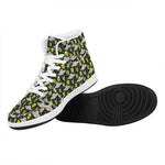 Green Alien UFO Space Print High Top Leather Sneakers