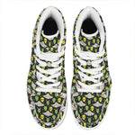 Green Alien UFO Space Print High Top Leather Sneakers