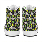 Green Alien UFO Space Print High Top Leather Sneakers