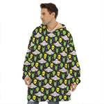 Green Alien UFO Space Print Hoodie Blanket