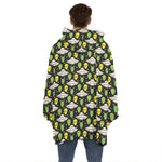 Green Alien UFO Space Print Hoodie Blanket