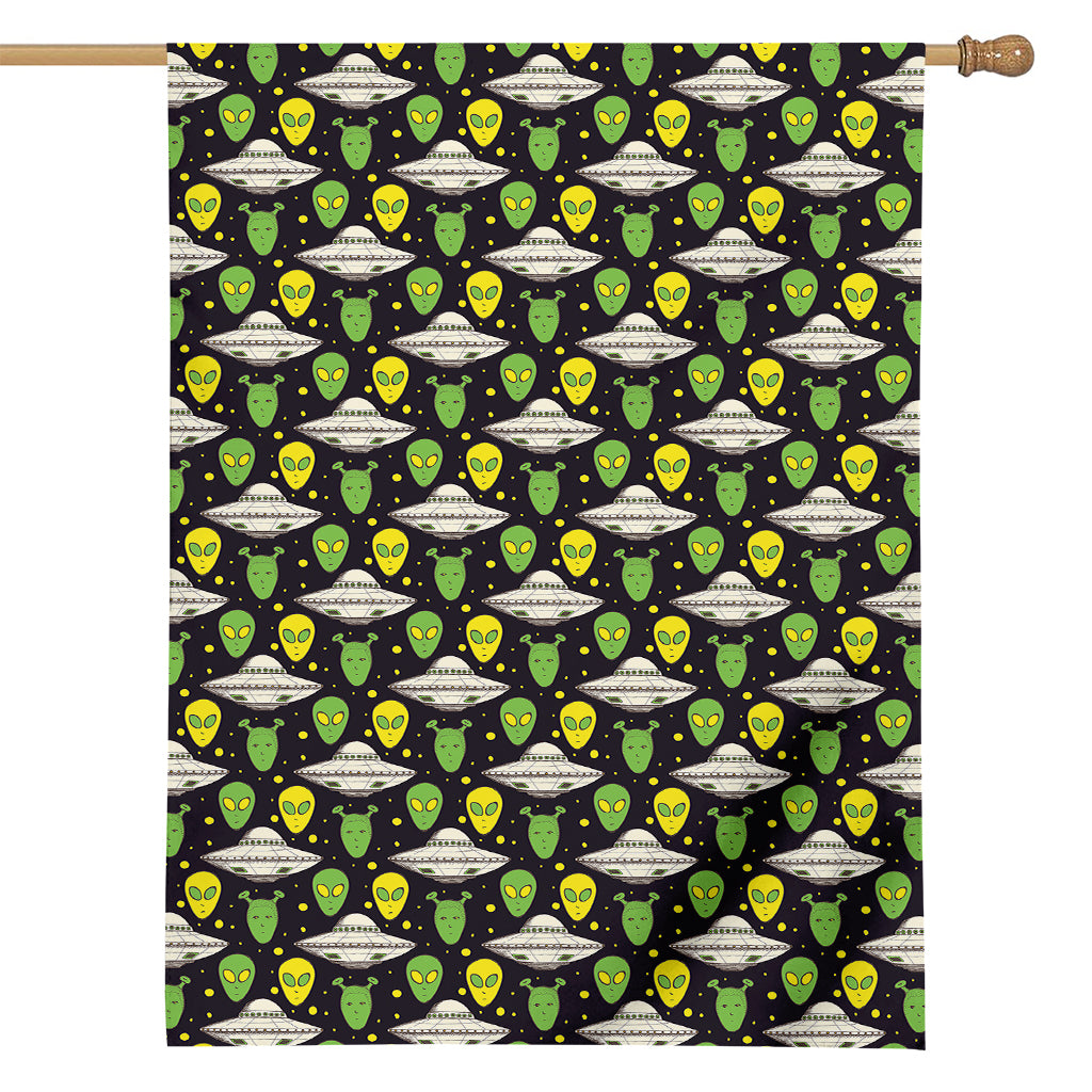 Green Alien UFO Space Print House Flag