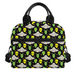 Green Alien UFO Space Print Insulated Lunch Bag