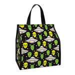 Green Alien UFO Space Print Insulated Lunch Tote