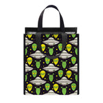 Green Alien UFO Space Print Insulated Lunch Tote