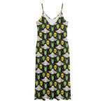 Green Alien UFO Space Print Jersey Midi Cami Dress