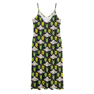 Green Alien UFO Space Print Jersey Midi Cami Dress