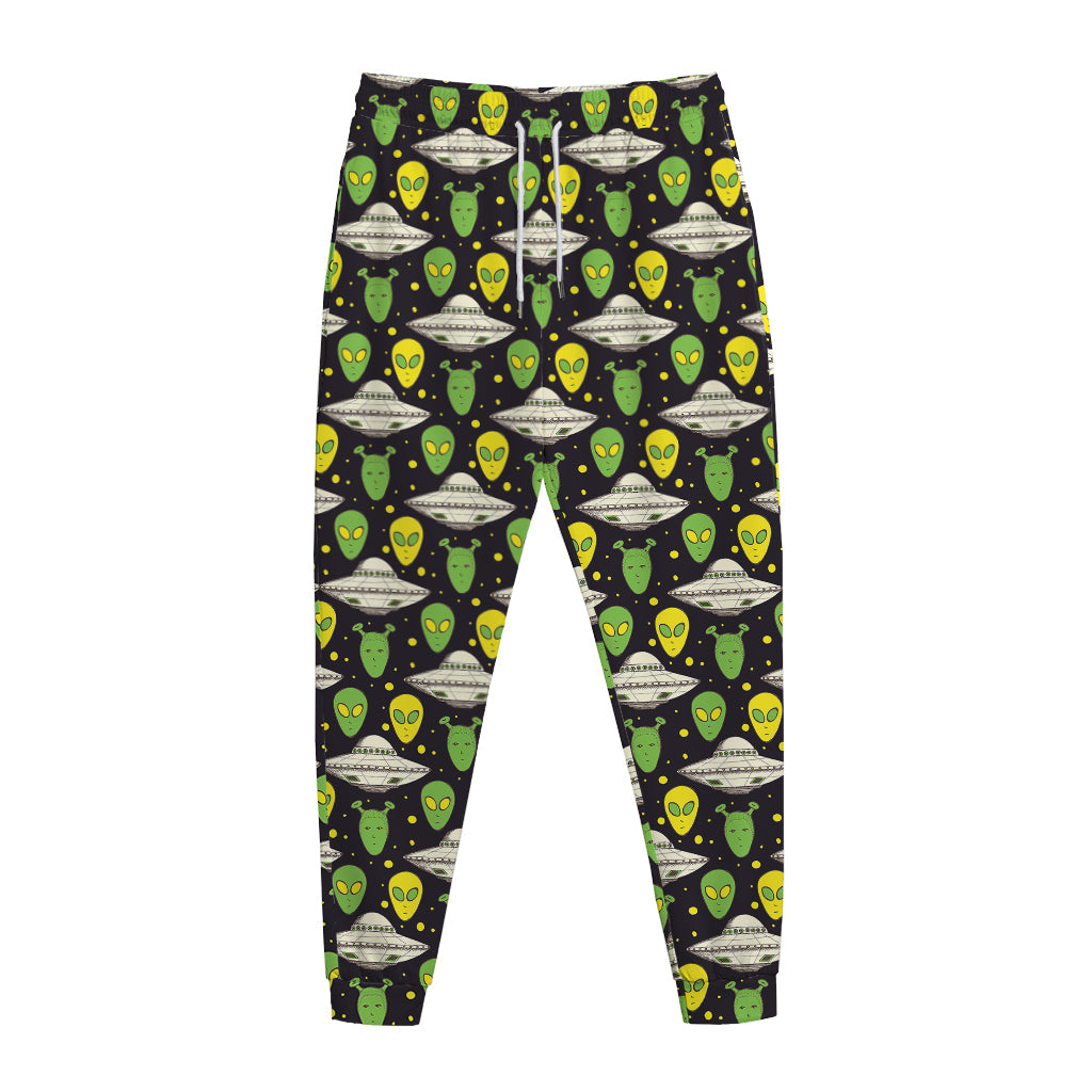 Green Alien UFO Space Print Jogger Pants