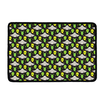 Green Alien UFO Space Print Kitchen Mat