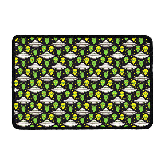 Green Alien UFO Space Print Kitchen Mat