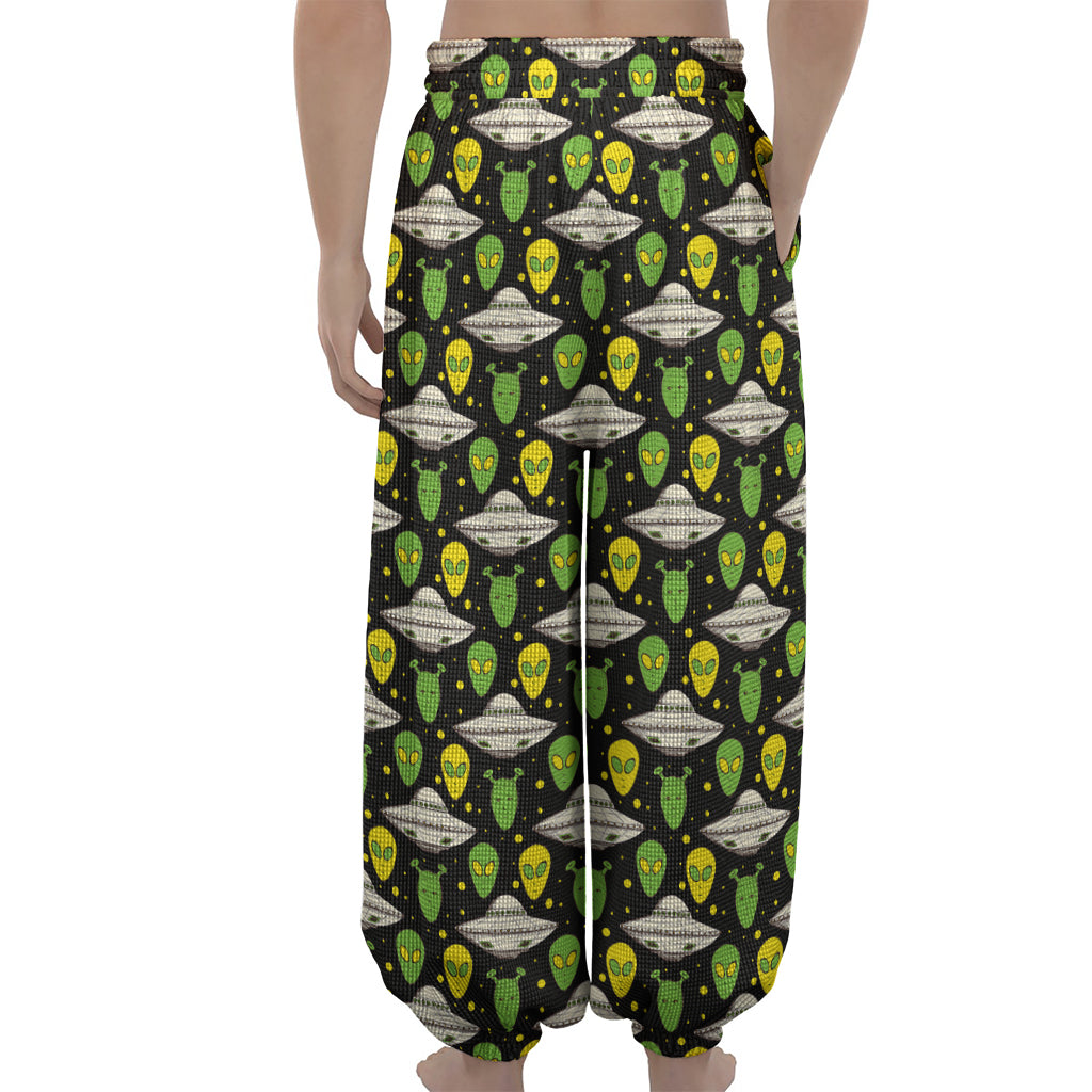 Green Alien UFO Space Print Lantern Pants