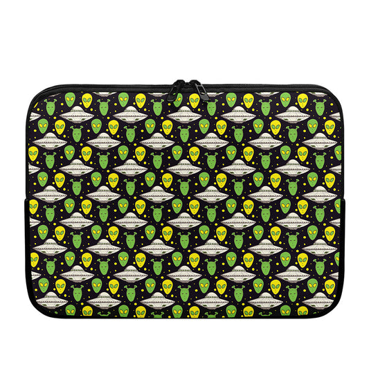 Green Alien UFO Space Print Laptop Sleeve