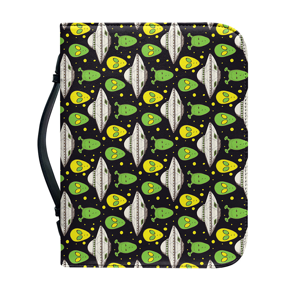 Green Alien UFO Space Print Leather Bible Cover