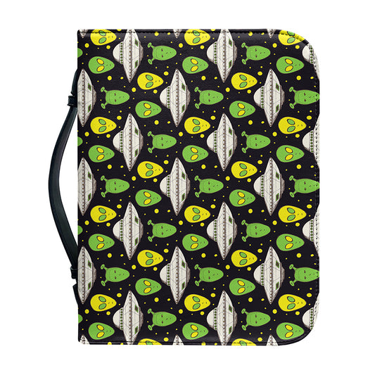 Green Alien UFO Space Print Leather Bible Cover