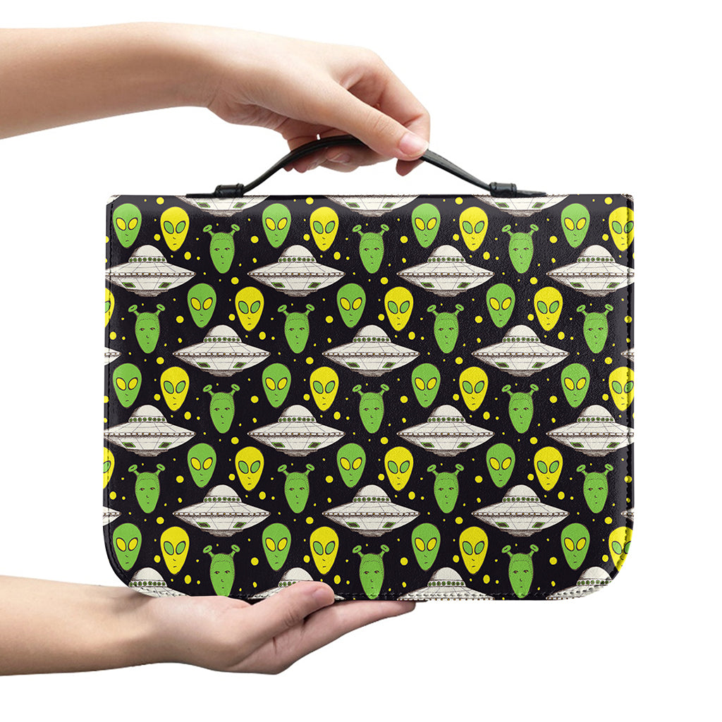 Green Alien UFO Space Print Leather Bible Cover