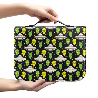 Green Alien UFO Space Print Leather Bible Cover