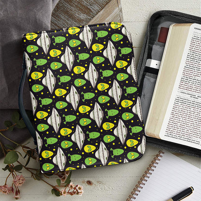 Green Alien UFO Space Print Leather Bible Cover