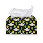 Green Alien UFO Space Print Leather Tissue Box Cover