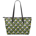 Green Alien UFO Space Print Leather Tote Bag With Zipper